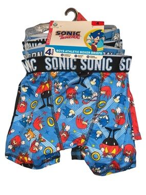 -NWT-SEGA Classic Sonic the Hedgehog Print Boys Athletic Boxer Briefs 4 Pk Sz 4